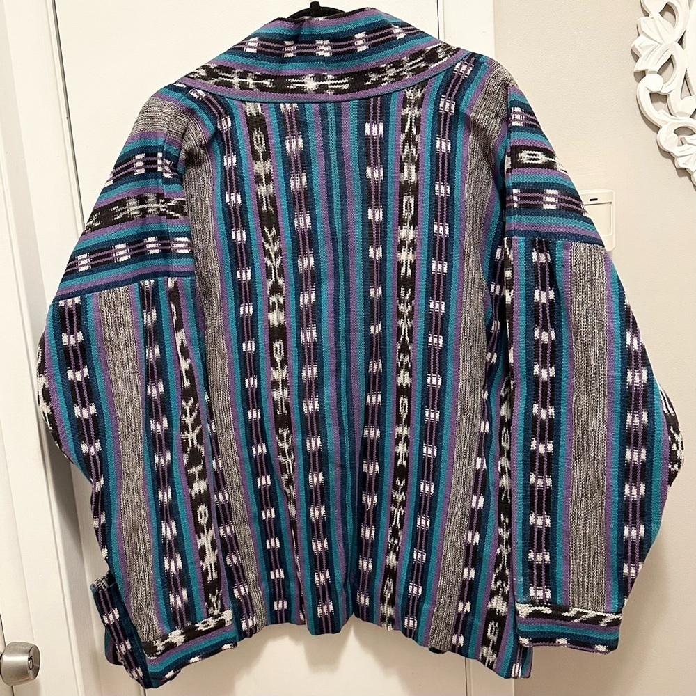 LOS ARTESANOS DE SAN JUAN Vintage Handwoven Native Print Open Woven Jacket XL - Picture 2 of 7
